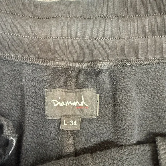 Diamond Supply Co Black Jogger Sweatpants Large "D" Logo Streetwear Zip Pocket - Picture 2 of 10